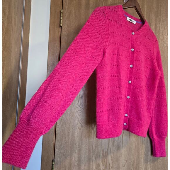 Boden Mohair Wool Blend Fluffy Textured Cardigan Vibrant Pink - Picture 5 of 13
